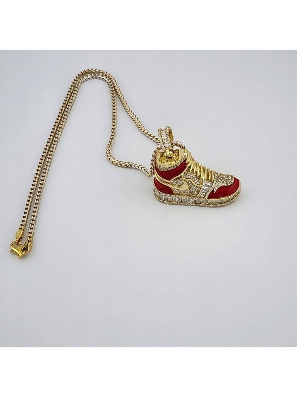 Brand New Sterling Silver 925 Red Cz Sneaker Necklace - Picture 9 of 12